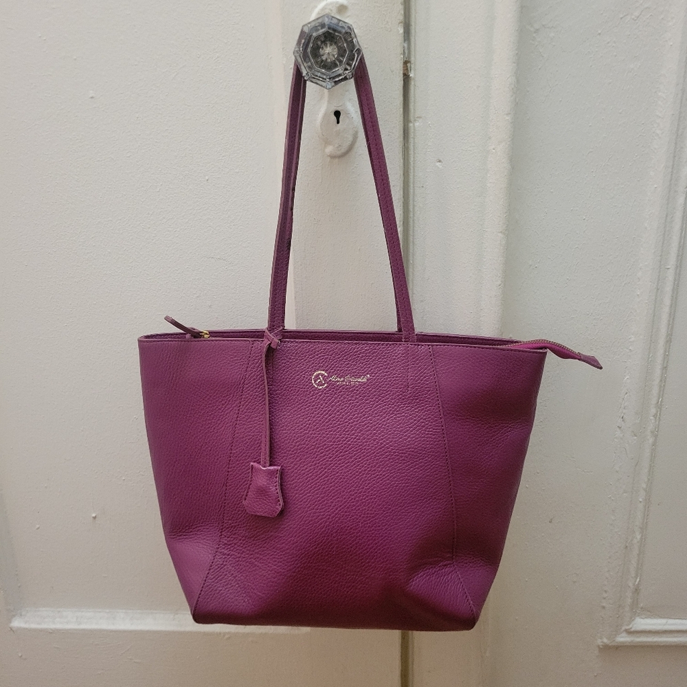 Alina Cristaldi Leather Tote    Bag EUC Purple Modern‎ Minimalist Elegant Career
